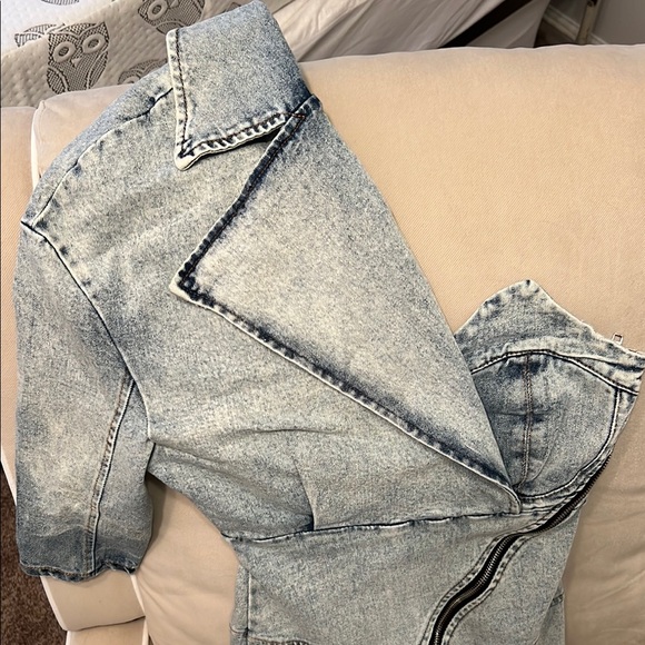 Denim Asymmetrical Zip Dress - Picture 3 of 7